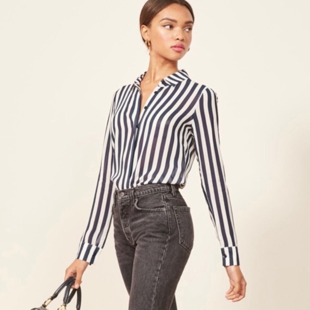 REFORMATION Violet Top in Genoa Striped Shirt